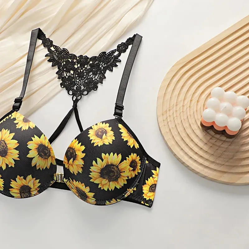 Women's Sunflower Bra Set Push Up Lace Back Lingerie Set 2 Piece Underwear 2026 — image 5