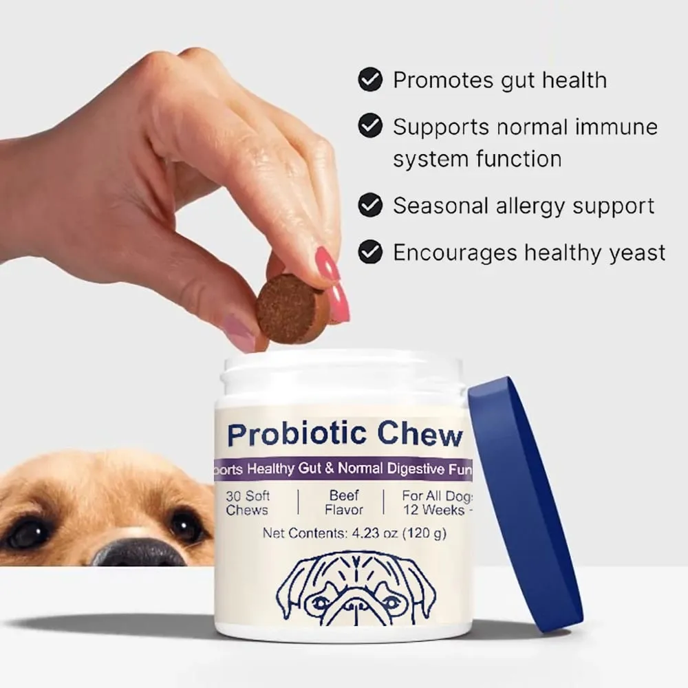 Probiotics Chew for Dogs 12 Weeks+ Support Gut Health Occasional Diarrhea Digestive Health & Seasonal Allergies - Beef Flavor — image 2