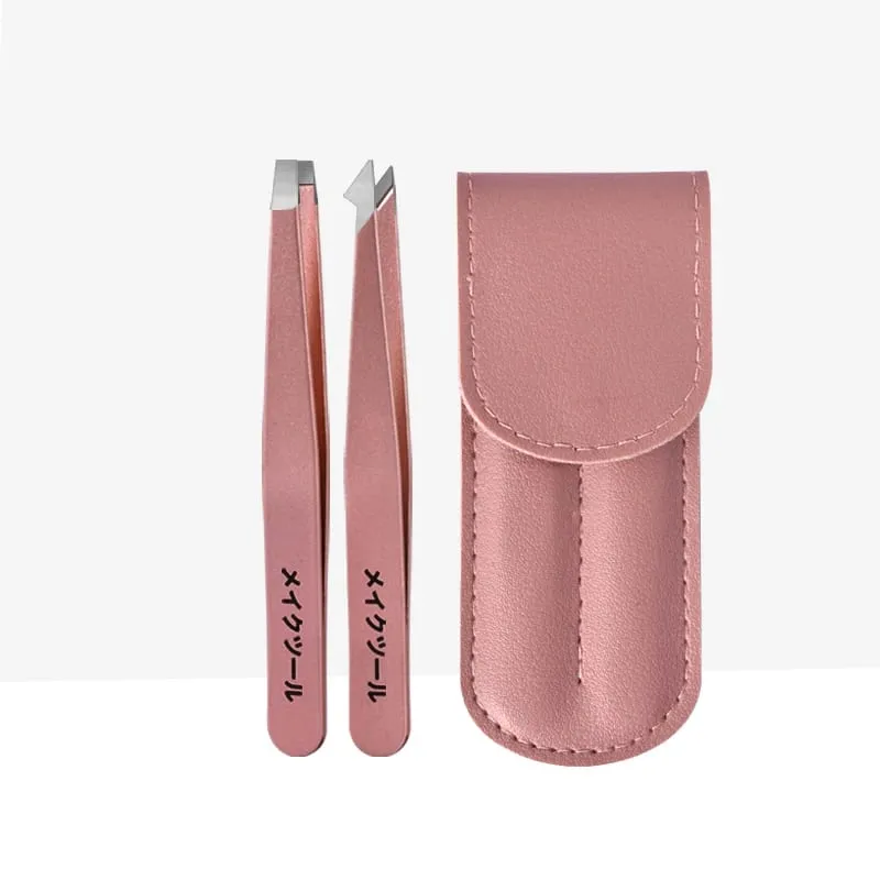 2 Pcs Set Professional Tweezers with a Storage Case Perfect for Removing Facial Hair Splinters And Ingrown Hairs Eyebrow Clip
