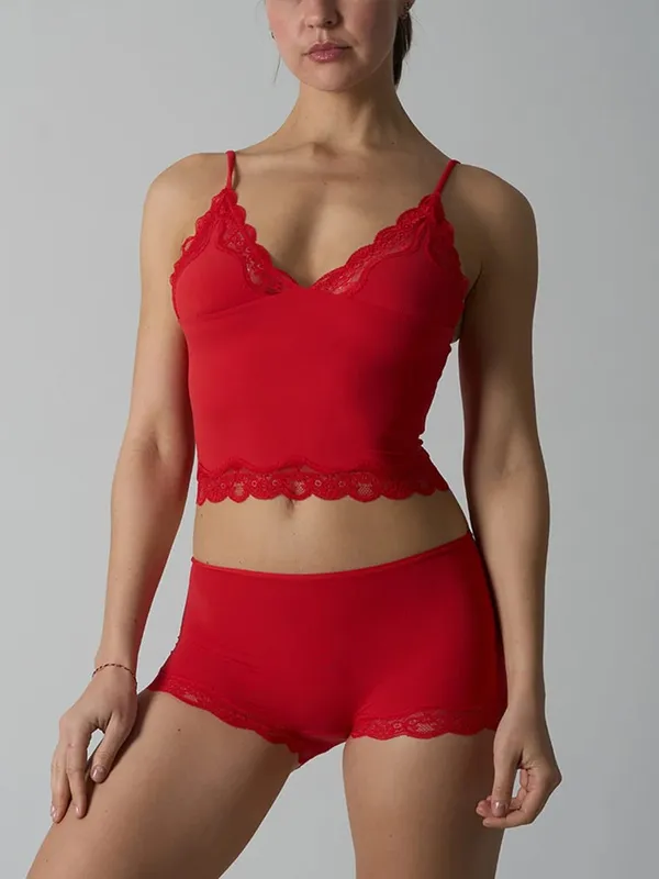Pink Lace Trim Bra Sets Woman Sexy Triangular Cup Seamless Bras+Low Waist Boxer Briefs Solid Soft Comfort Underwear 2 Piece Set — image 8