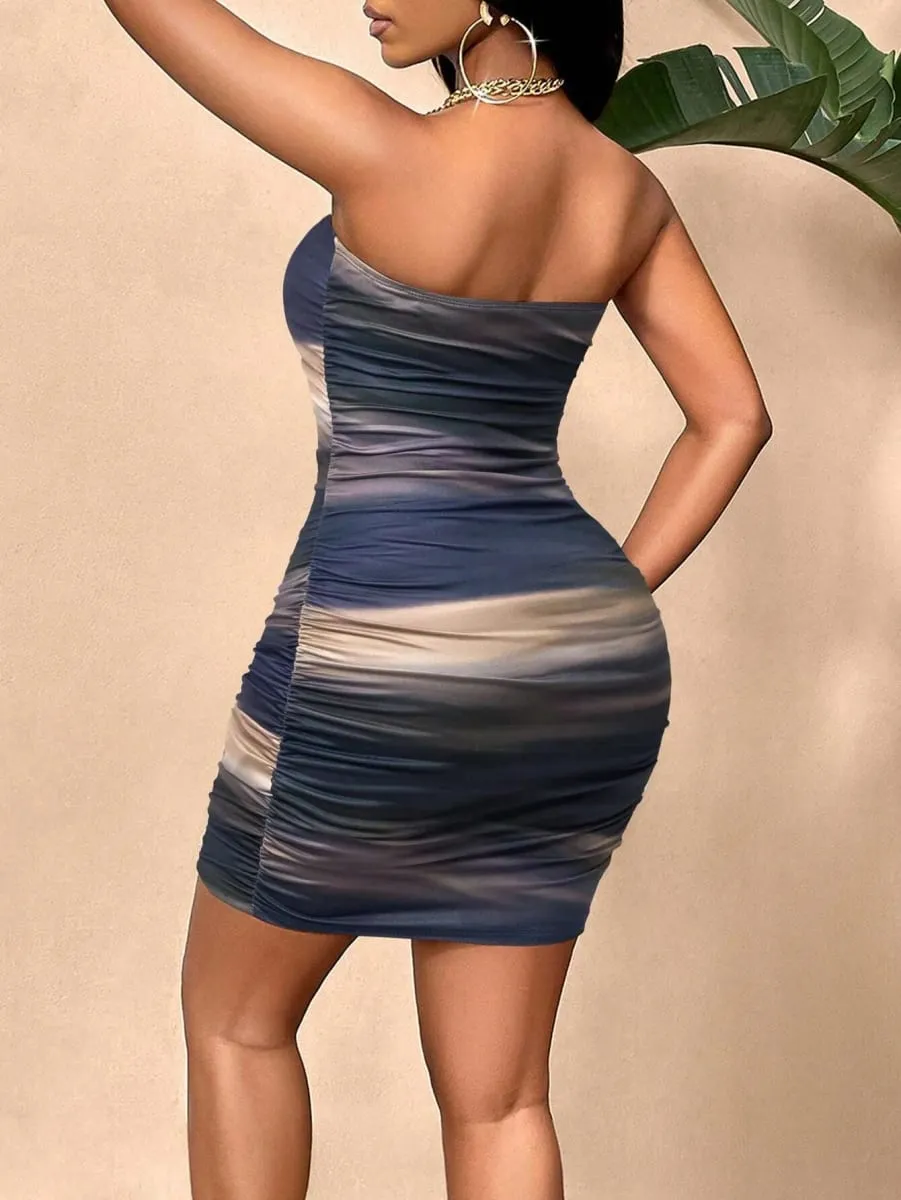 Women's Tight Party Dress Random Floral Marble Print Tube Dress — image 3