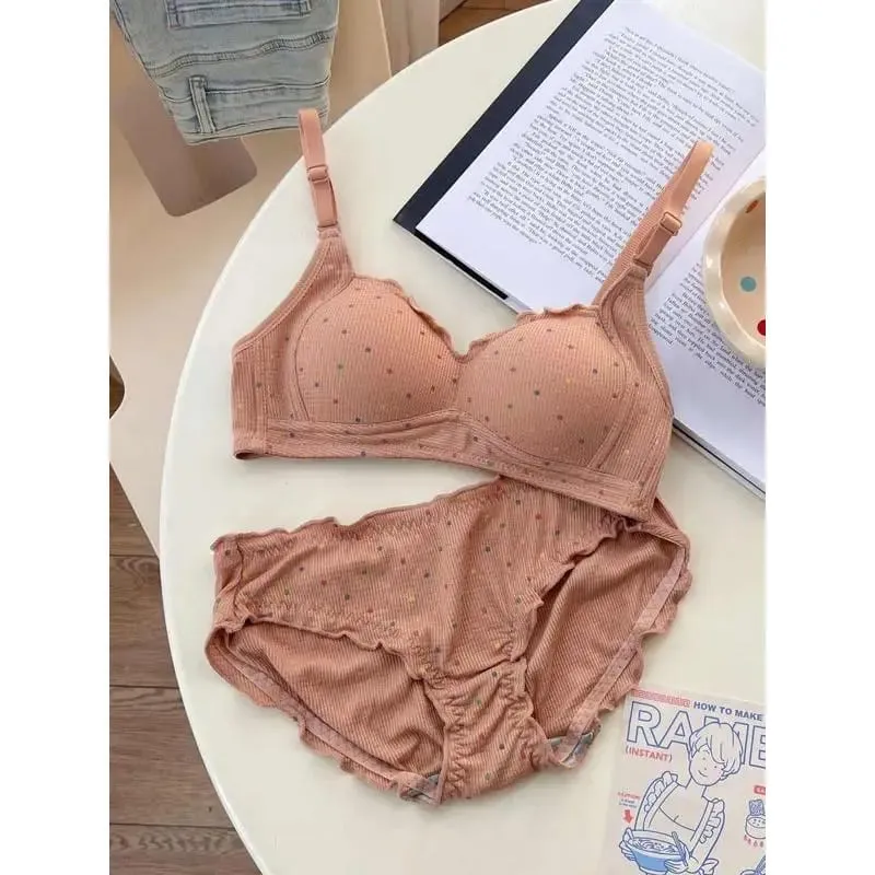 White Polka Dot Wireless Bra for Teens Push Up Bust Retraction Support Non Padded Bralette Set Small Chest Anti Sagging MOYISU — image 6