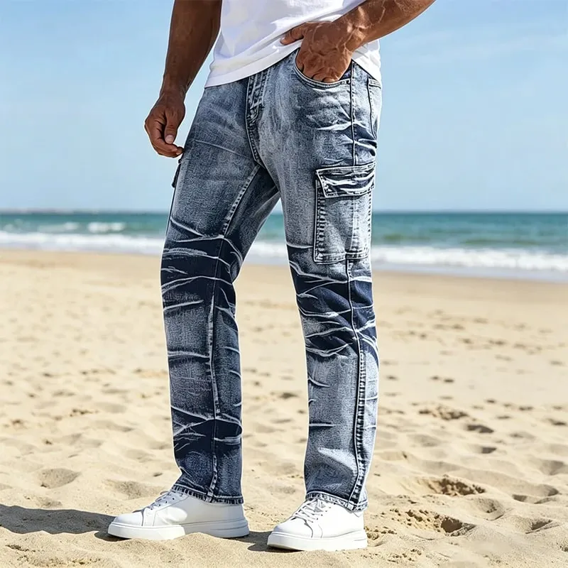 Men's Jeans Classic American Style Casual Multi Pocket Straight Leg Denim Man Pants All Season Fits — image 3