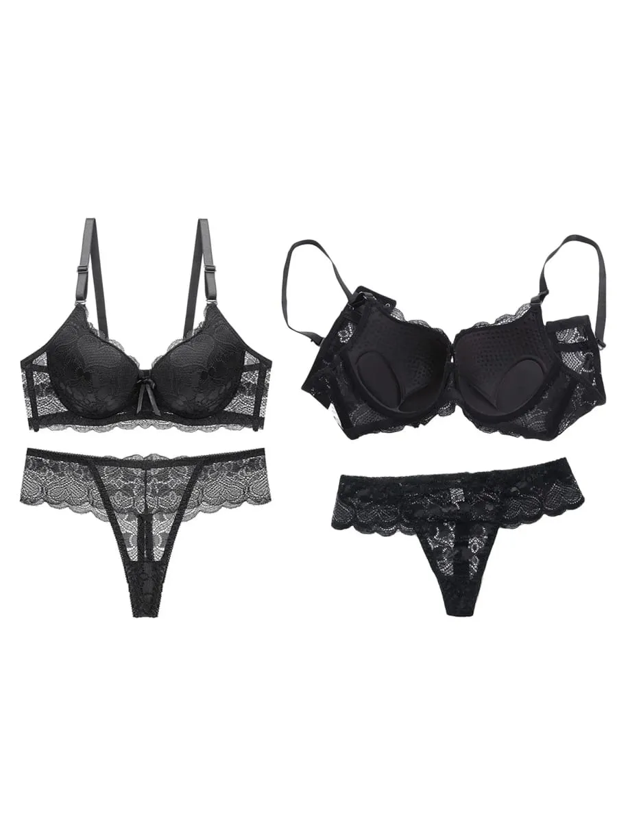 Women s Floral Lace Lingerie Set Sheer Mesh Seductive Babydoll Push up Bra and Panty 2 Pcs Set with Garter Belt — image 3