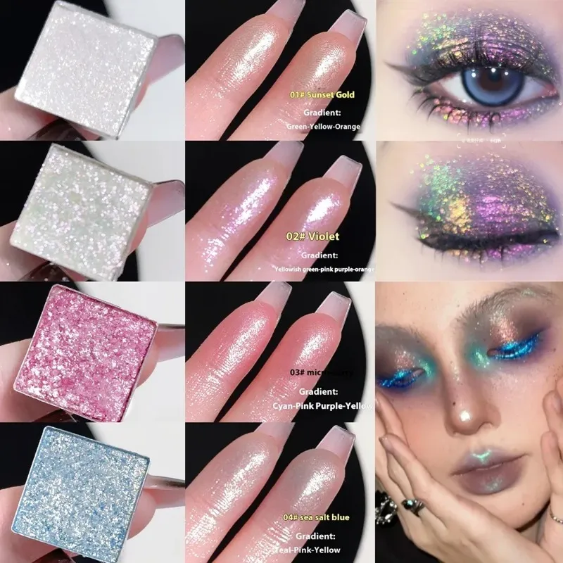 Diamond Chameleon Highlighter Contouring Palette Pearl Flash Discoloration Highgloss Sequin Sparkling Gradient Eye Shadow Makeup — image 3