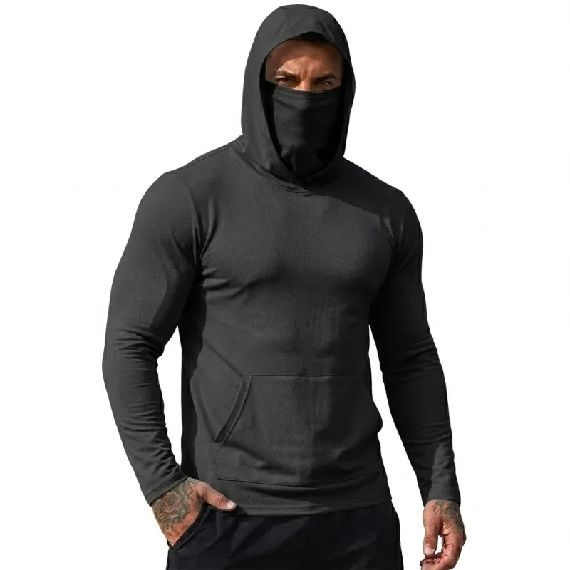 Mens Sun Protection Hooded Tee Quick Dry Long Sleeve Sweatshirt Lightweight Performance Top for Hiking Outdoor Sun Wear Tops — image 5