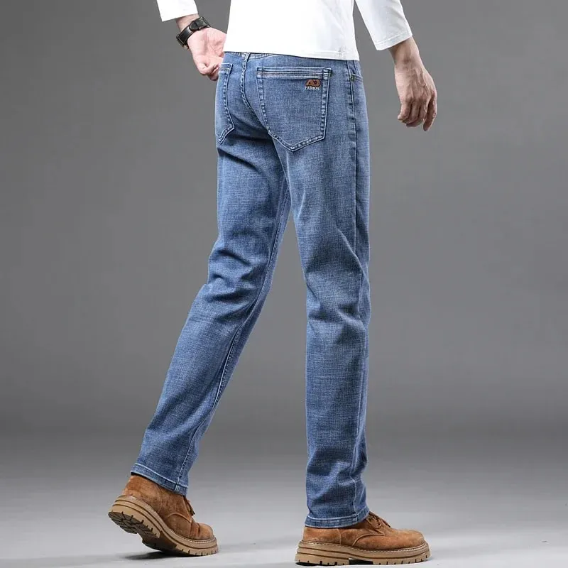 Spring Fashion Men's Light Blue Slim Jeans Stylish Business Casual Stretch Fabric Denim Pants Classic All Match Trousers — image 9