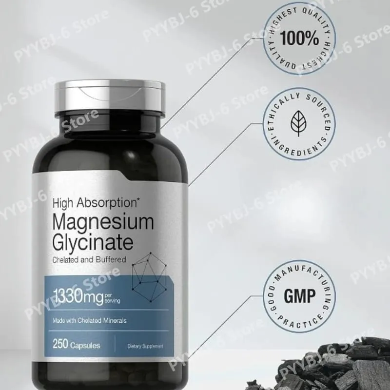 Magnesium Glycinate 1330mg (Elemental Magnesium) 250 Capsules Chelated Buffered Minerals Non-GMO Gluten Free Dietary Supplement