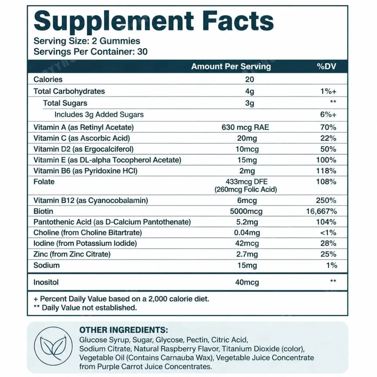 Hair Skin Nails Gummies with Biotin and Zinc Vitamins A C D2 and E Plus B6 and B12 for Radiant Healthy Skin 60 Gummies — image 2