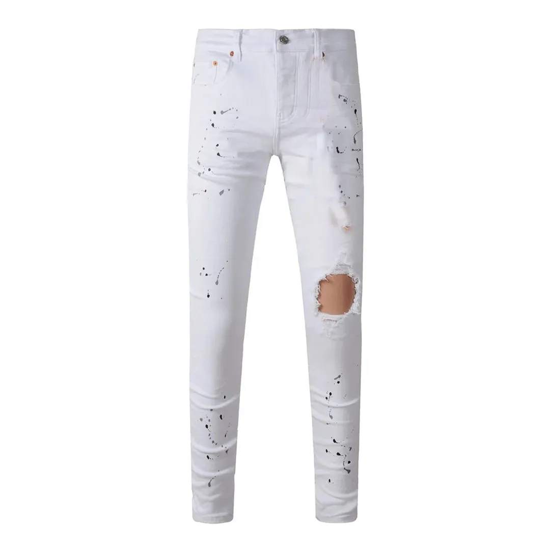 High Street Brand Men's Jeans American Distressed Coated Blank Stretch Skinny Button Fly Ripped Pants Trousers — image 8