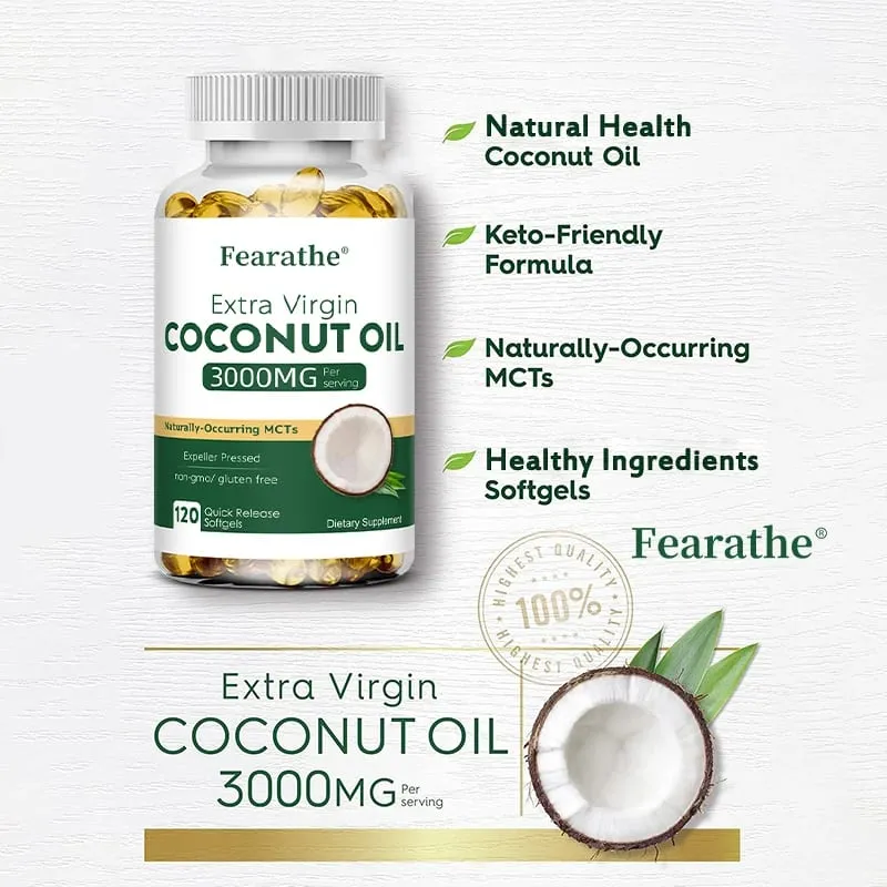 Extra Virgin Coconut Oil 3000mg 30/60/120 Softgels Expeller Pressed Supplement Support for Hair Nails & Skin Health Non-GMO — image 4