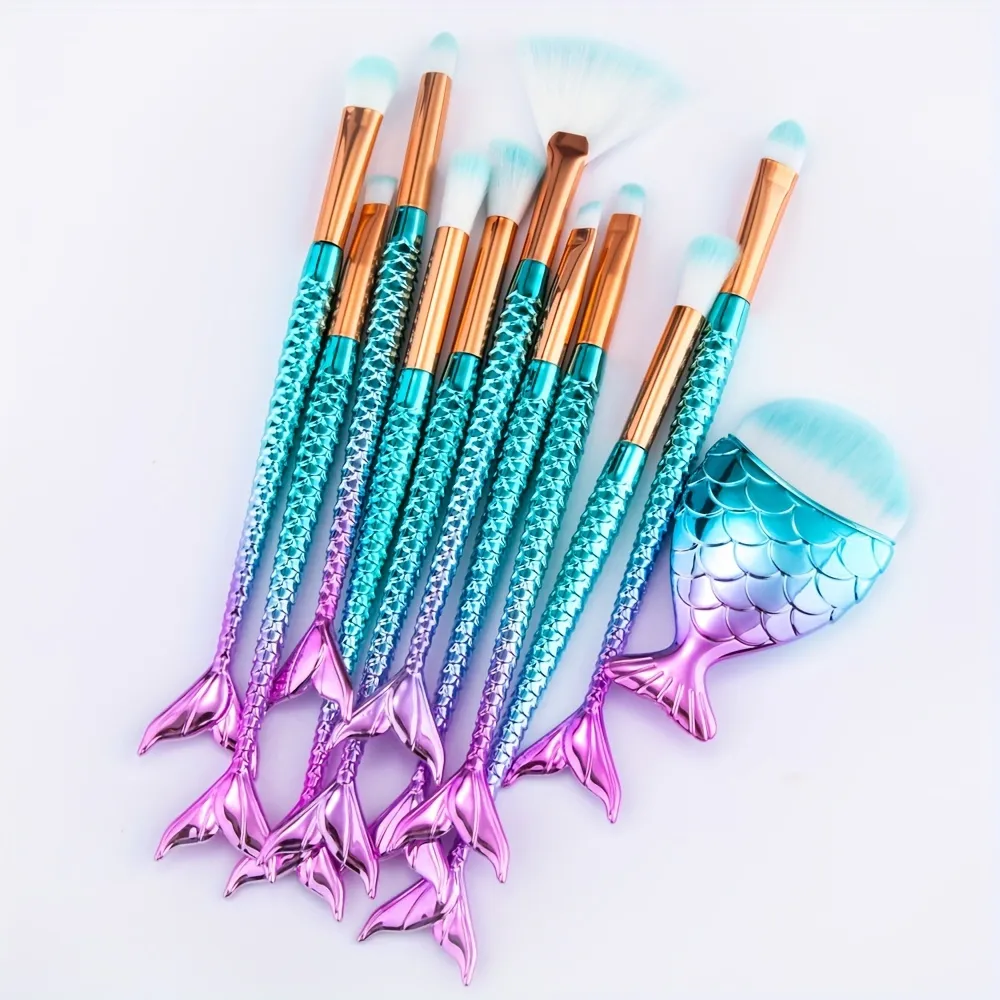 1/10Pcs Makeup Brushes Set -3D Mermaid Makeup Brush Eyeshadow Brushes Cosmetic Brushes Eyeshadow Eyeliner Blush Concealer