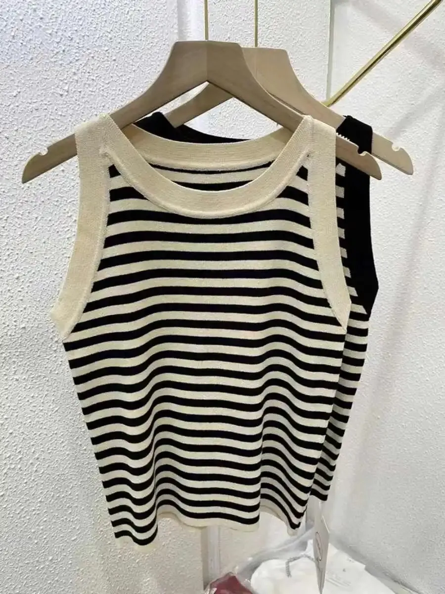 2026 Spring Summer Women Striped Tank Tops Slim Fit Sleeveless Color Blocking Vest Casual Versatileb Base Layer Cami Top
