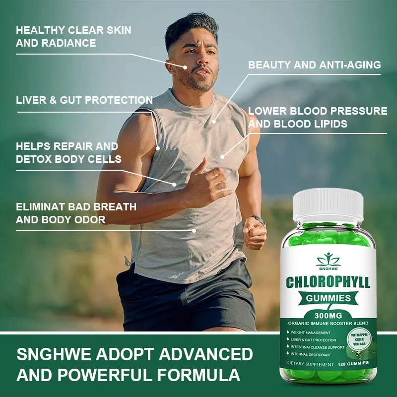 Chlorophyll Gummies-dengan ACV Vitamin D3 C E B12 -Tenaga Deodoran Asli Tingkatkan Imun & Pencernaan Menyokong Vegan 60 Gula-gula