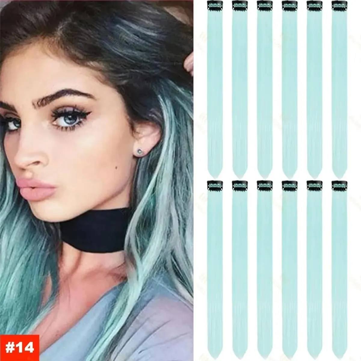 12 Pcs/lot Clip in Hair Extensions Multi-Colors Highlights Synthetic Hair 22 inch Rainbow Hairpieces for Girls Women Kids — image 15