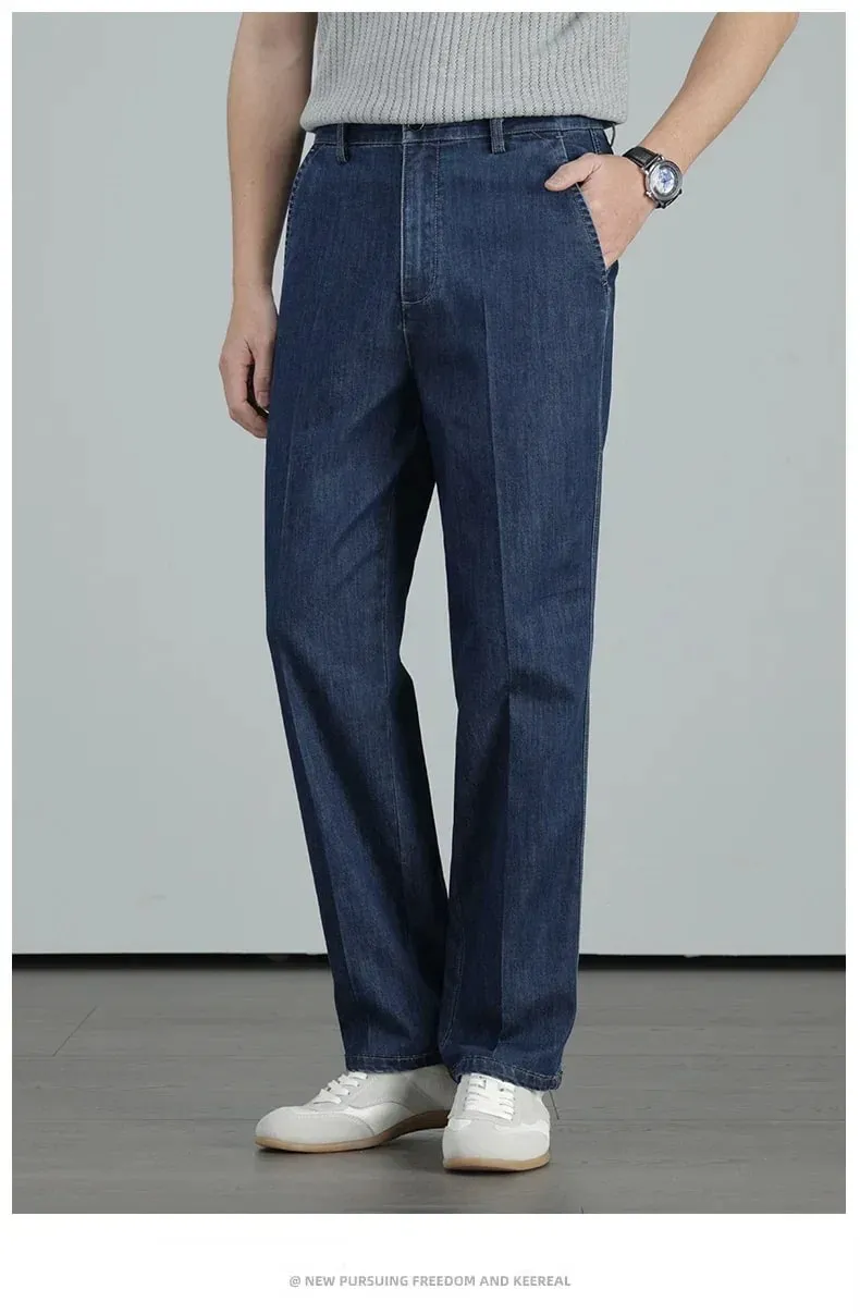 2026 Summer High Quality Clothing Men's Lightweight Straight Jeans Silk Lyocell Business Casual Thin Trousers Denim Pants — image 9