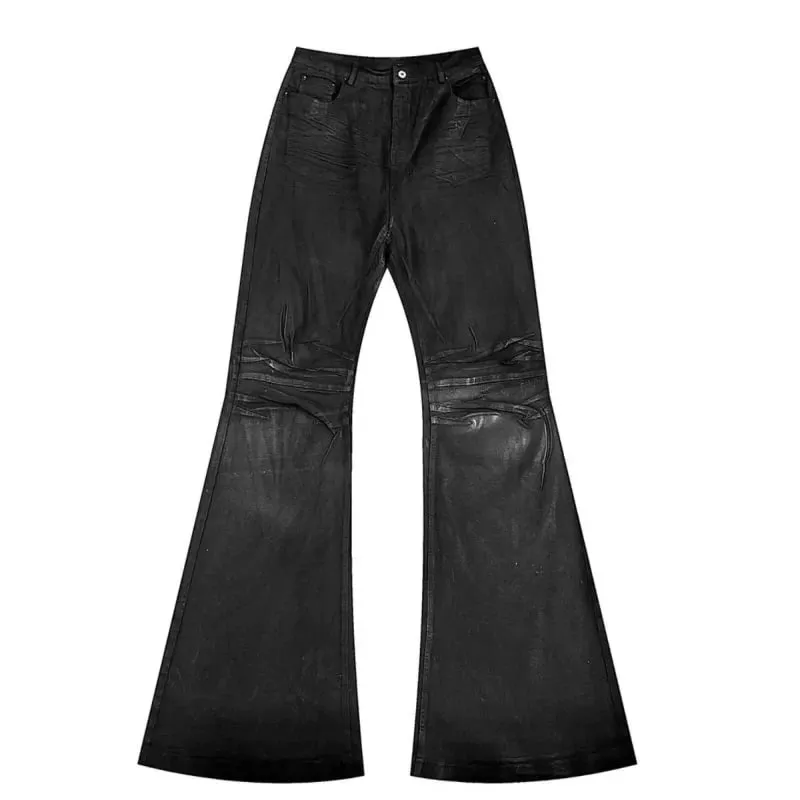 American Retro Heavy Industry High Street Coated Micro-Flared Jeans for Men Black Gothic Vintage Casual Loose Jeans Autumn New — image 3
