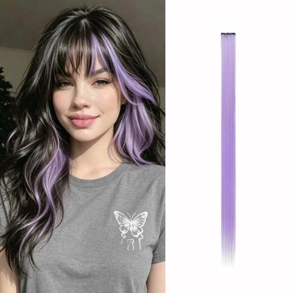 Synthetic 1-6pc Colored Hair Extensions Clip in Colorful Hair Extensions Rainbow Hair Extensions for Women Girls Hair Extensions — image 9