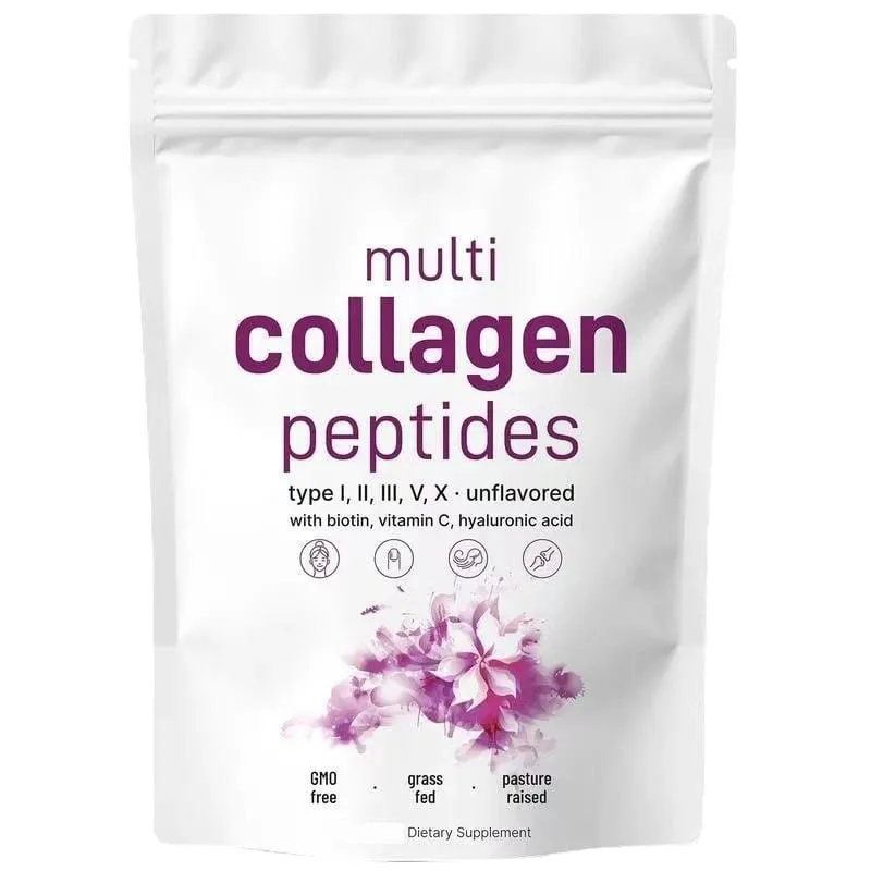 Multikolagenové peptidy v prášku Typy I II III V s biotinem, vitaminem C a kyselinou hyaluronovou pro podporu kožních nehtů pro muže, ženy