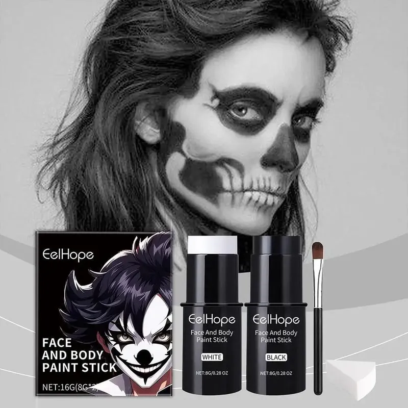 Cover Foundation Clown Färgglad Långvarig Vattentät Halloween Festlig Makeup Tillbehör Set Svart Vit Face Body Paint Kit — image 5