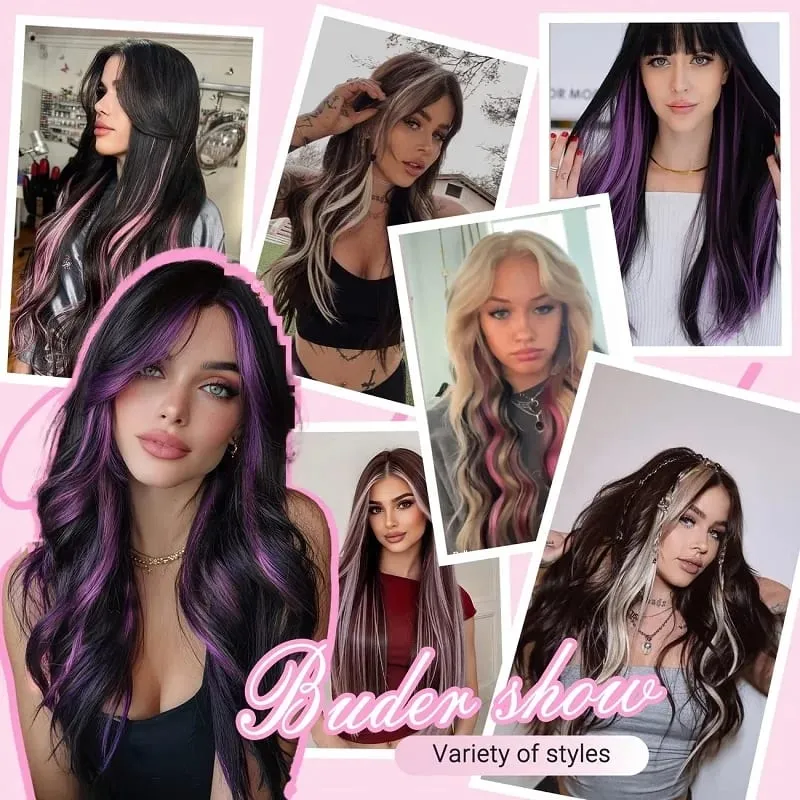 20Inch Synthetic Colorful 5pcs/set Clip Hair Extensions High Temperature Long Straight Hairpieces for Women Daily Party Use — image 7