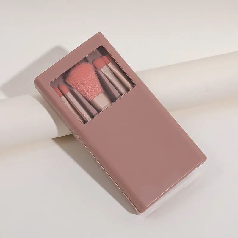 Portable Mini Makeup Brush Set with Mirror Case 5Pcs Travel Makeup Brushes for Foundation Eyeshadow Concealer — image 8