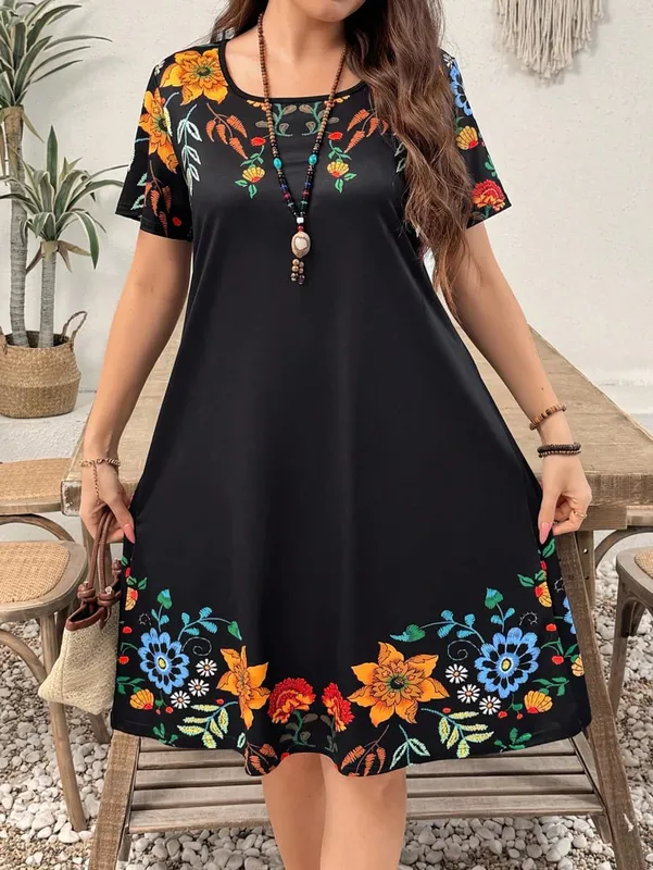 Summer Casual Floral Print Women's Dress Fashion Short Sleeve Mini Dress Beach Vacation Dress Y2k Ladies Clothes Dresses Clothes — image 7