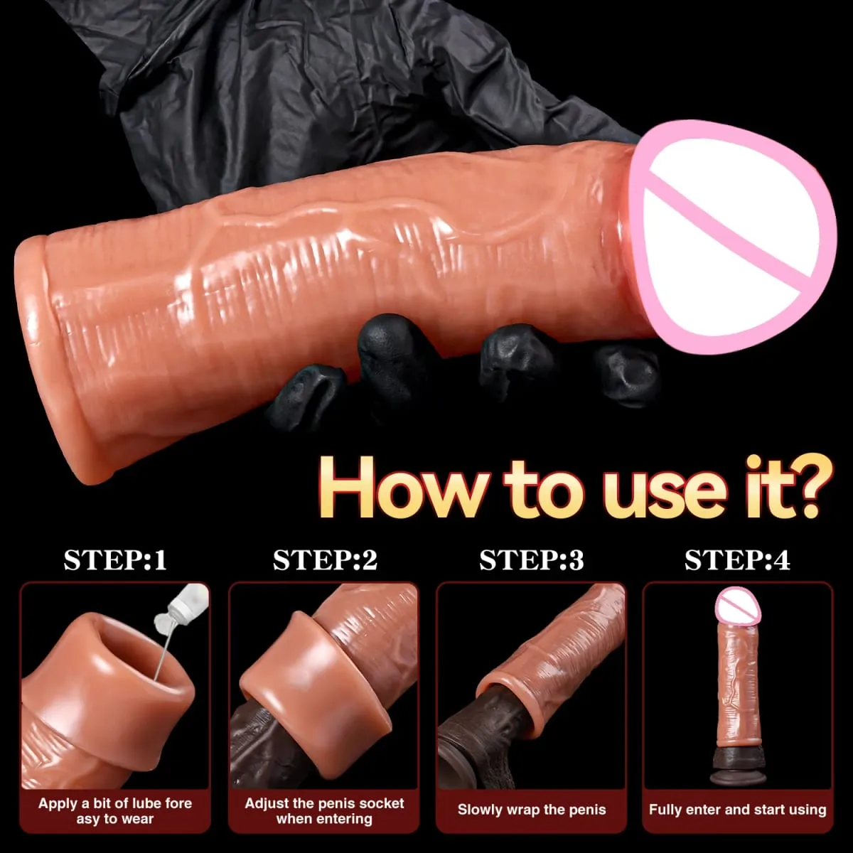 Penis Enlargement for Men Sleeve Cock Ring Delay Ejaculation Penis Extender Condom Lock Ring Sex Toys Artificial Penis Training — image 3