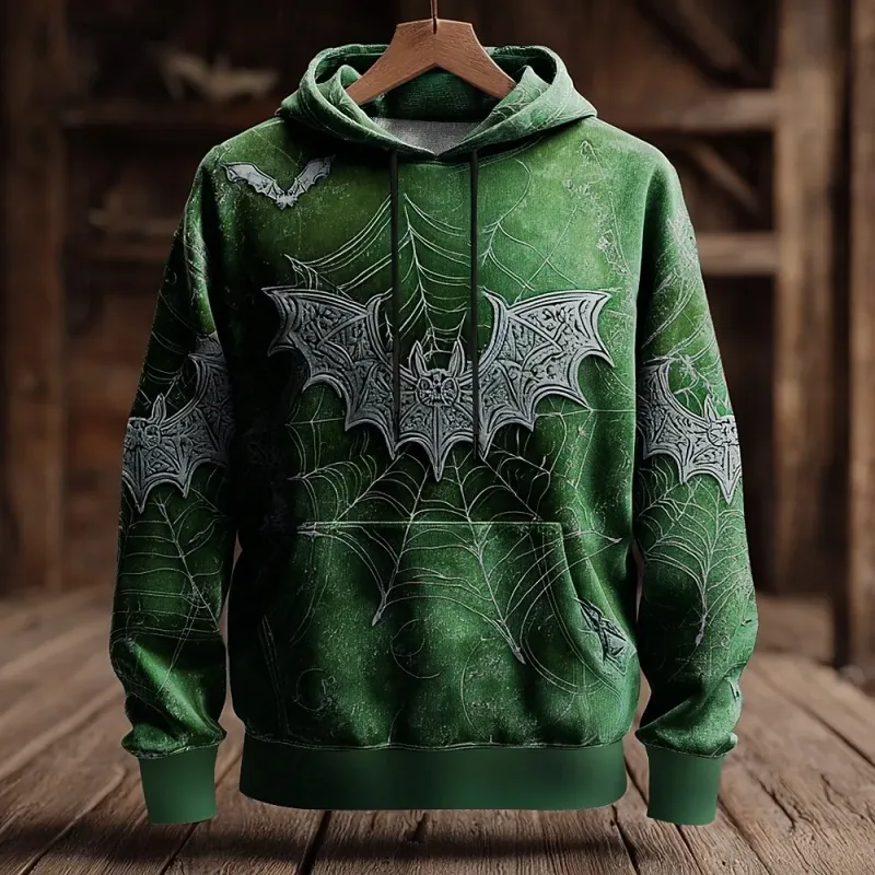 Halloween Men's 3D Bat Sweatshirt Punk Crew Neck 3D Print Club Streetwear Drawstring 3D Print Fall Winter Designer Hoodies
