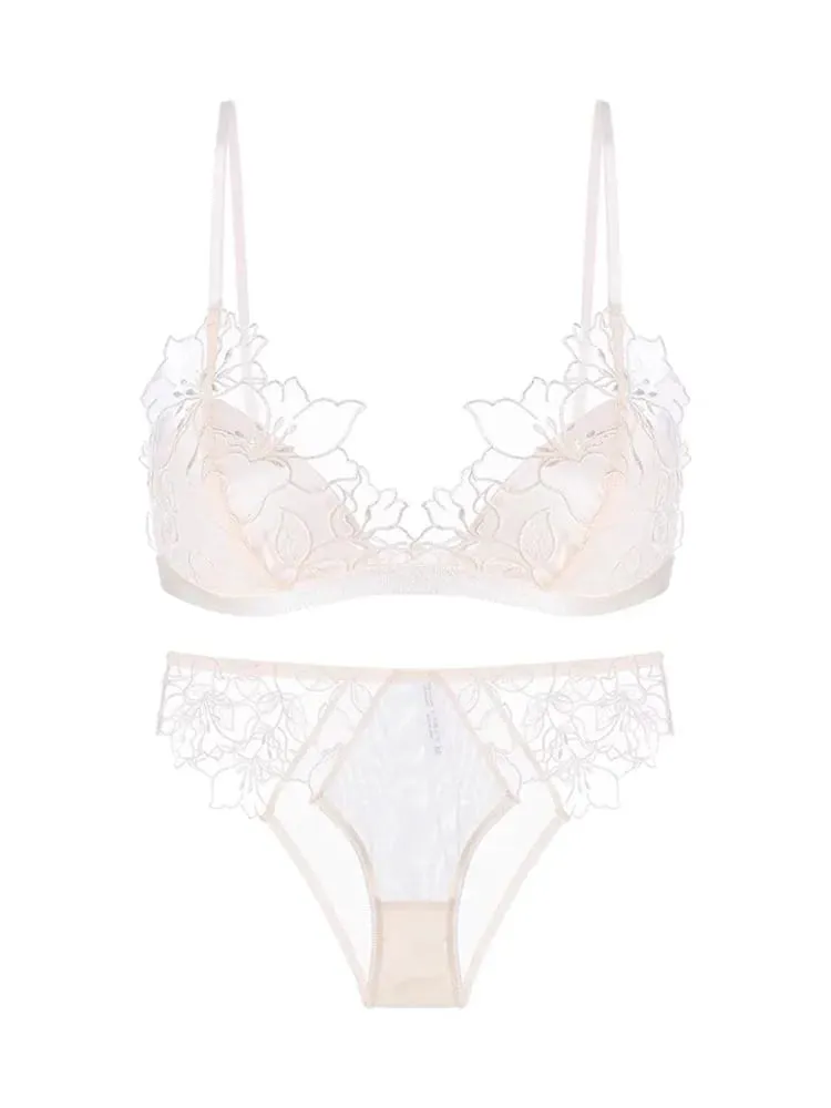 Sexy French Lace Bralette & Underwear Set Lightweight Wireless Triangle Cup Bra for Women Pure Elegant Small Boobs S-XL MOYISU — image 5
