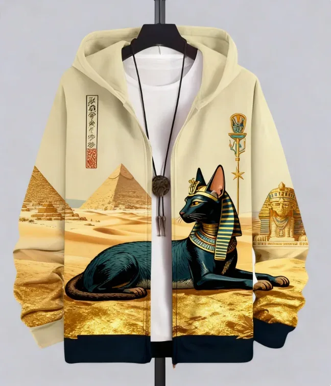 Hot Animal Cat Sweatshirt Zipper Hoodies 3D Printing Man Tracksuit Zipper Lengan Panjang Fesyen Hoodie Pakaian Y2K Lelaki — image 5