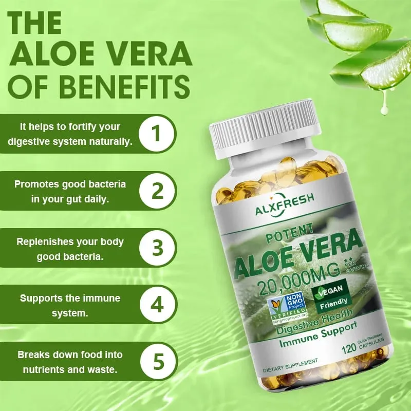 Aloe Vera Capsules Improve Digestive Health Soothe The Intestines Provide Antioxidant Detoxifying Effects Promote Skin Health