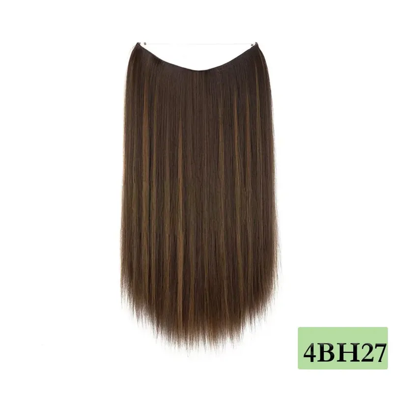 22" Long Straight Invisible Halo Hair Extensions 120g/pc 27-613 Blonde Synthetic Fish Hair Pieces Ombre Brown Wire Clip In Hair — image 4