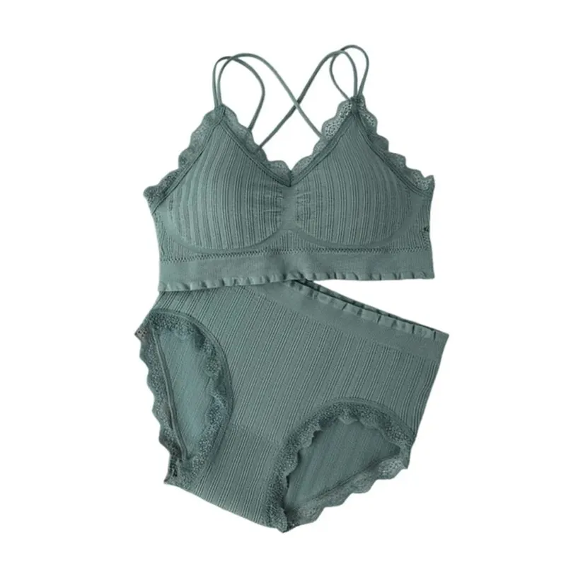 1Set Casual Lace Women Seamless Bra Set V-Neck Breathable Lingerie Set Comfortable with Bra Pads Underwear Set — image 15