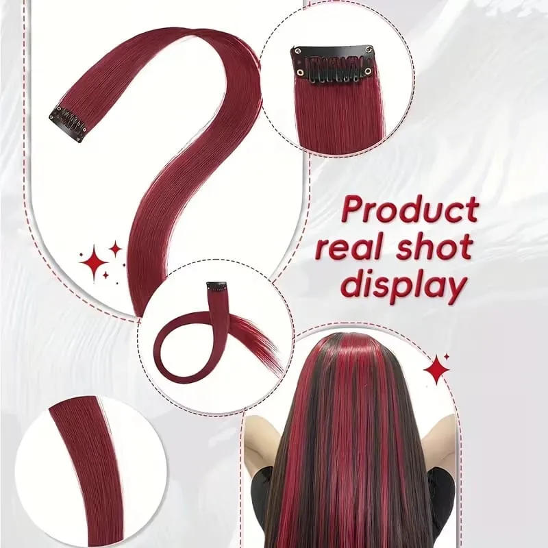 22Inch Synthetic Long Straight 6pcs Hair Extension Clip in Fashion Color Hair Rainbow for Women Daily Use — image 4