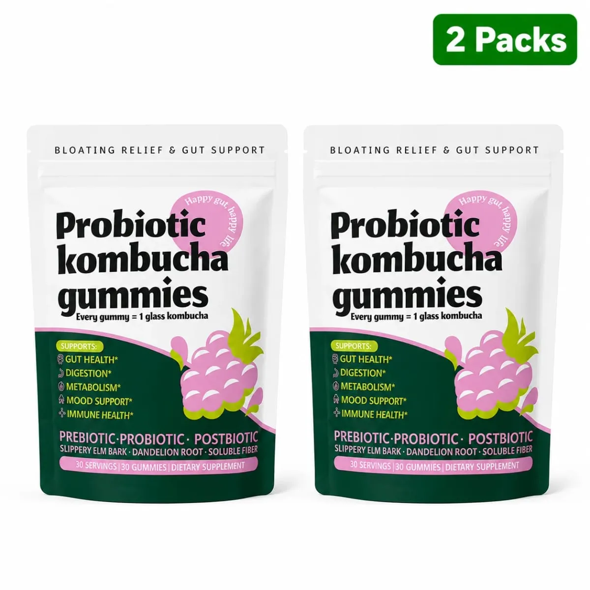 Probiotic Kombucha Gummies Berry 30 Ct Prebiotic Postbiotic Gut Health Digestion Bloating Relief Immune Vegan Non-GMO Supplement — image 10