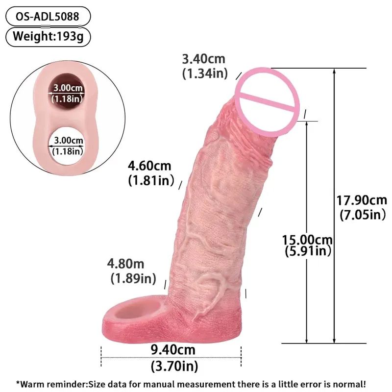 7.2in Realistic Penis Sleeve Reusable Penis Sleeve with Cock Ring Silicone Penis Enlarger Sleeve Male Adult Sex Toy for Men — image 14