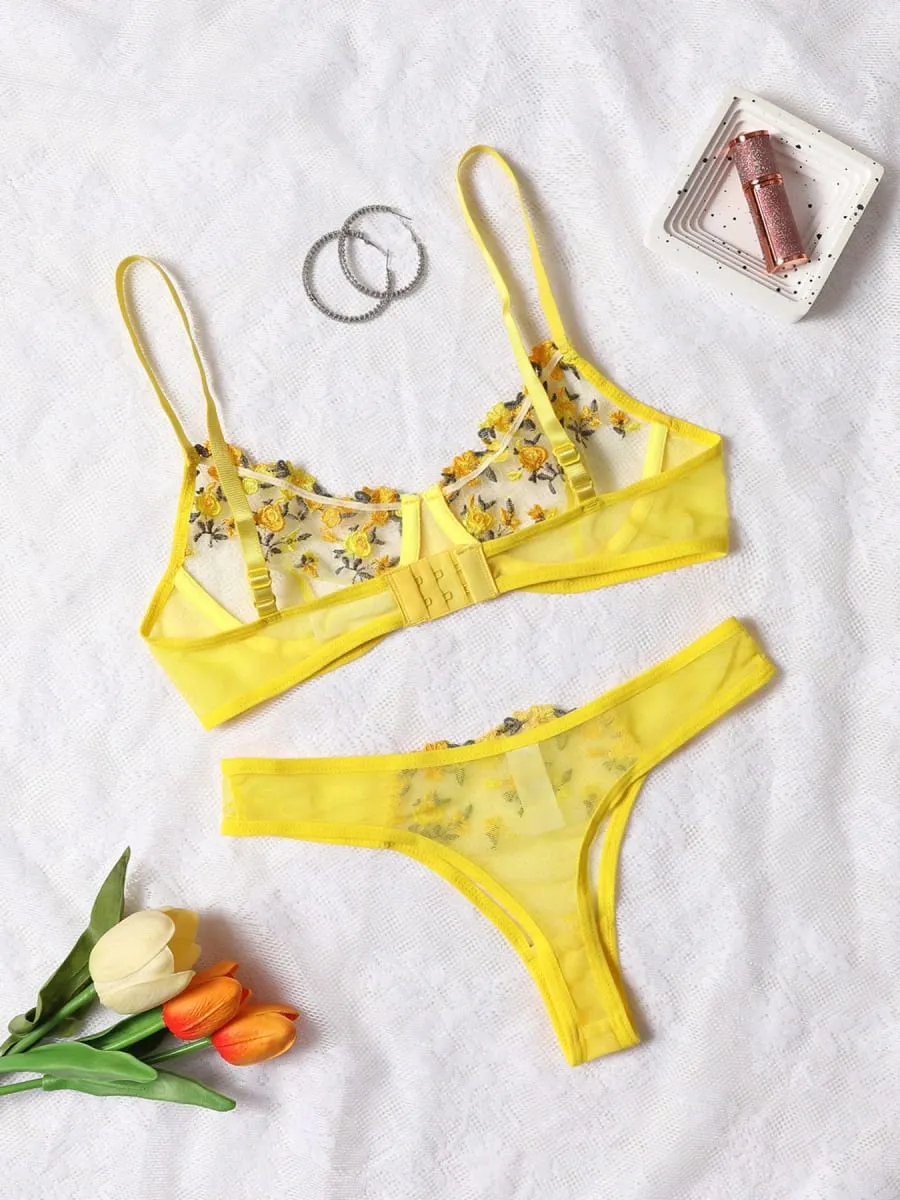Women Sexy Lace Lingerie Push Up Lingerie Bra And Panty Sets Female Underwear Flower Embroidery Bralette Set — image 4