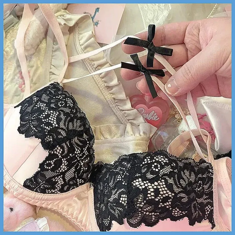 Sexy Lace Lingerie Set with Bow Spaghetti Straps & Steel Ring Uplift Bra for Women — image 6