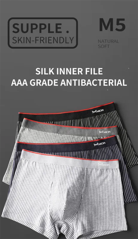 MiiOW 3Pcs Cotton Men's Boxer Underwear AAA Antibacterial Man Boxershorts Seamless Striped Men Underpants Boxer Male Boxer Short