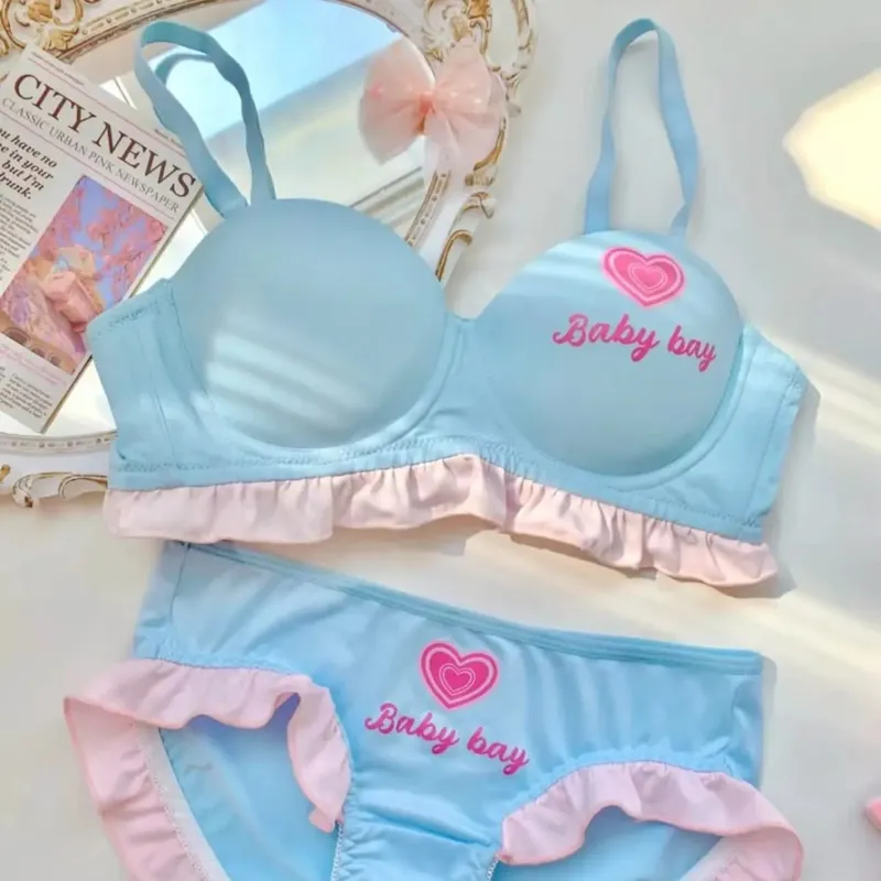 Lolita Inspired Lingerie Set for Small Chest Wireless Push Up Bralette to Enhance Curves Sweet Barbie Style Bra & Tushy Panty — image 7