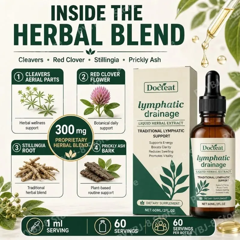 Lymphatic Drainage Drops 60ml Supplement Help Bloat Relief & Immune System Health with Cleavers Red Clover and Stillingia Root — image 2