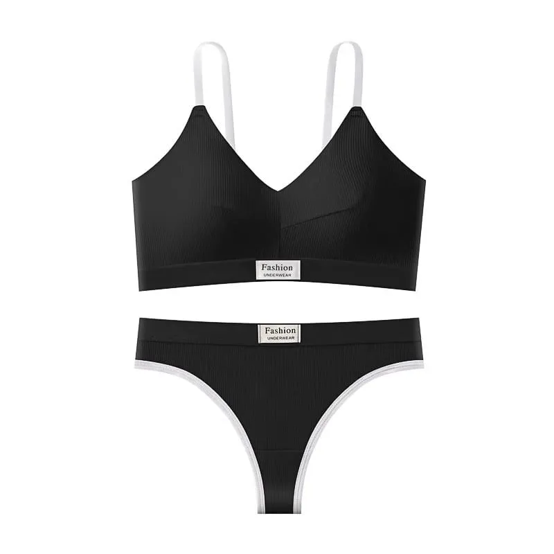 Women's Contrast Color Bra and Panty Set Deep V Strap Back Lingerie 2026 — image 8