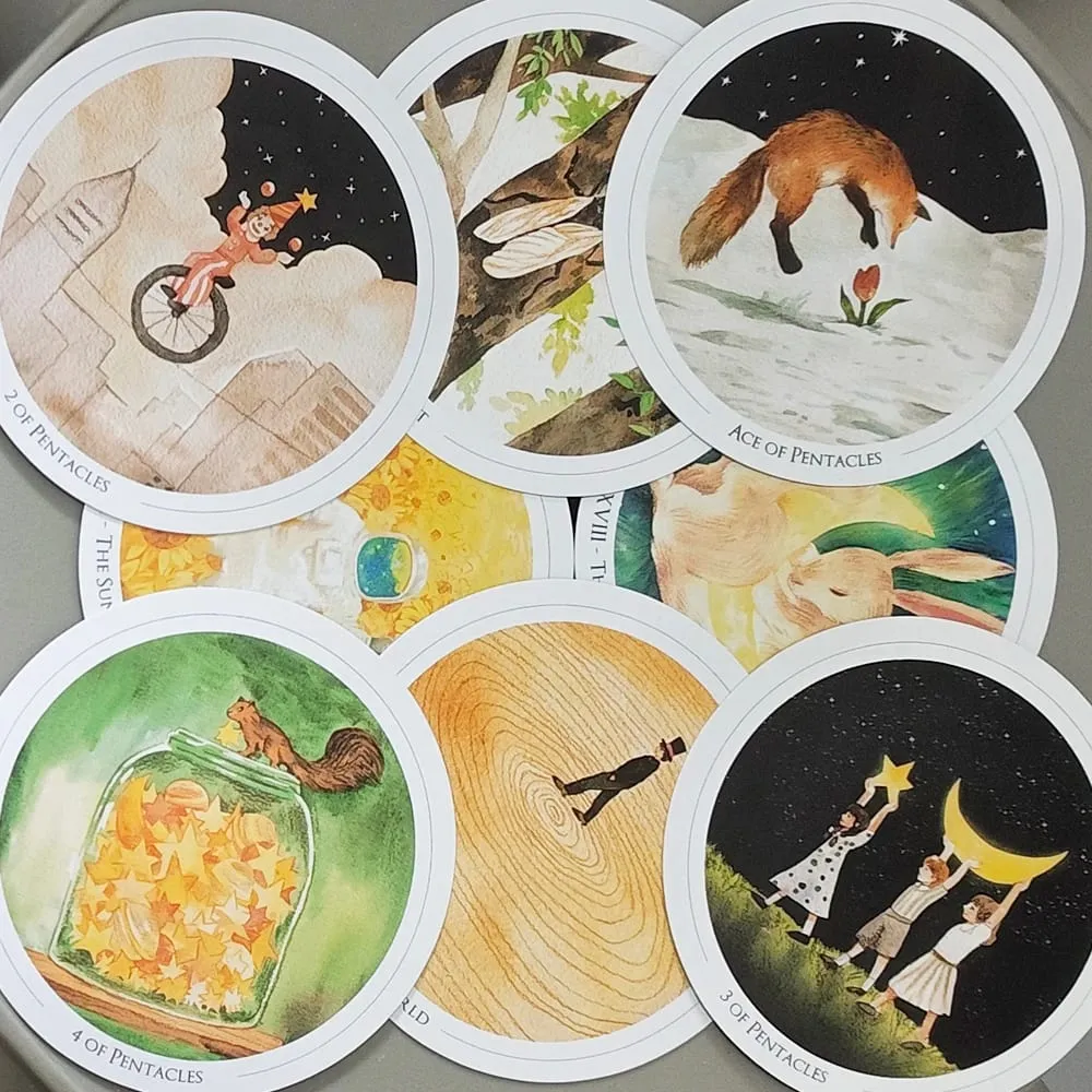 8.8*8.8cm Double-embossed Gentle Universe Tarot Deck 78 Pcs Round Circular Tarot Cards Watercolor Art Witchcraft in Rigid Box