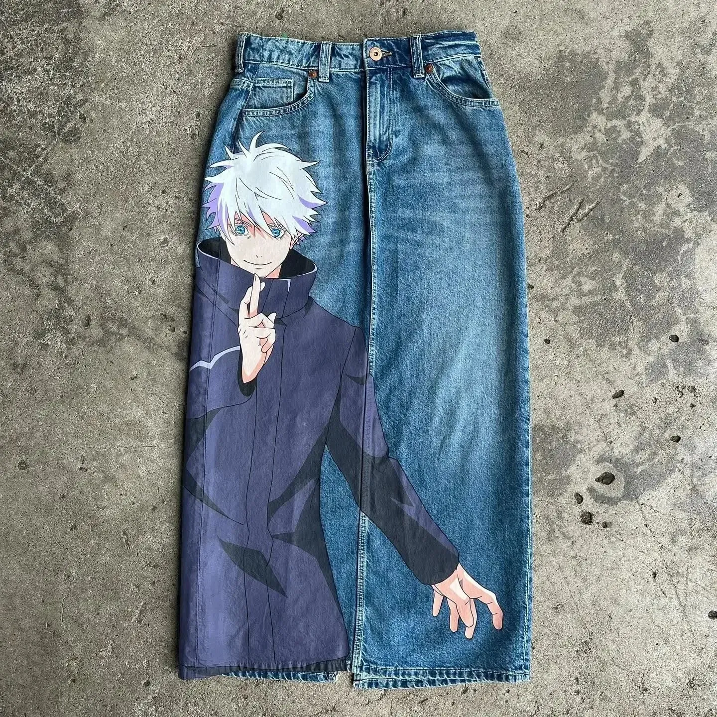 Harajuku anime characters printing jean new wide leg denim pants y2k mens jeans streetwear style couples trouser black jeans — image 7