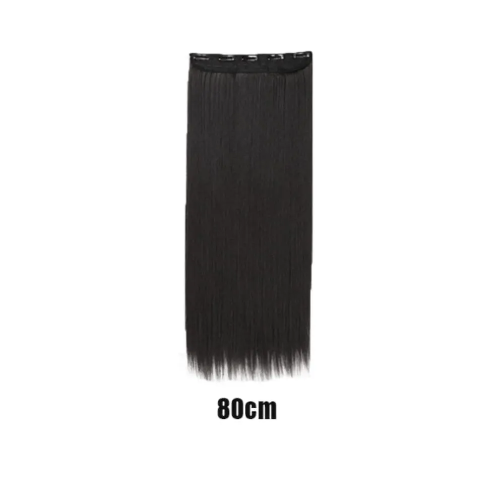 5-Clips Synthetic Heat-Resistant Long Straight Hair Extensions Natural Black Invisible Seamless One-piece Hair Extension Women