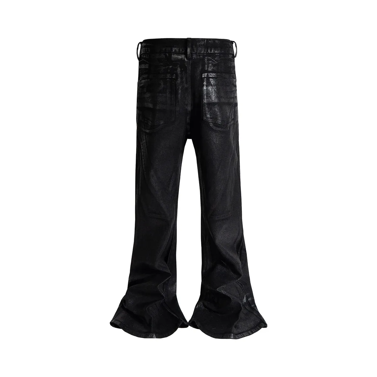 High Street Brush Wax Coated Belt Loops Flared Jeans for Men Straight Washed Vintage Baggy Denim Trousers Oversized Boot Cut