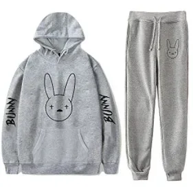 Harajuku Comfortable Funny bad bunny Print Sweatshirt Sweatpants Suit Men/Women Hoodies+ Trousers Suit Cute 2 Piece Set Clothes — image 41