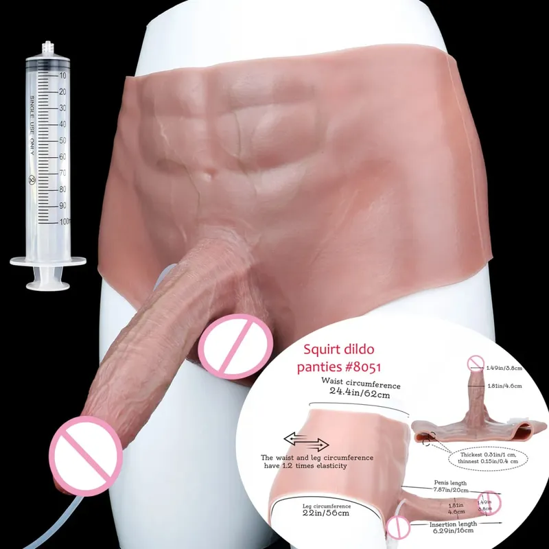Black Nude Silicone Squirting Panties With Simulated Solid Penis Strapon Big Realistic Ejaculation Dildo Sex Toy For Women