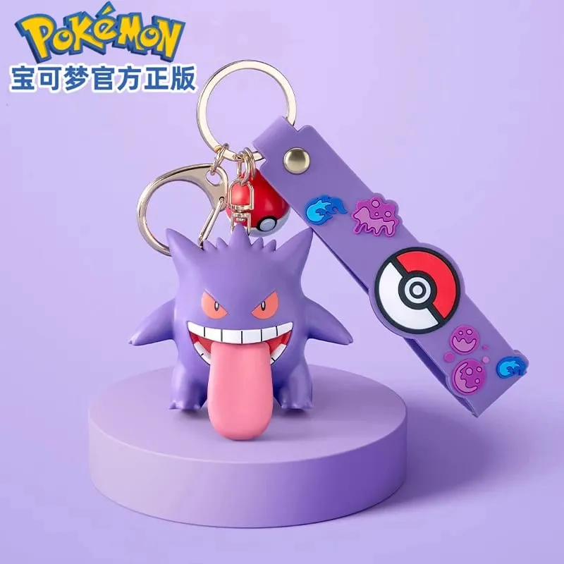 Ægte Pokemon Pikachu nøglering Gengar Morpeko Cubone Snorlax Mimikyu Anime Action Figur Legetøj Nøglering Duftvedhæng Gave